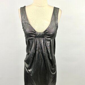 1990s Vintage Cocktail Dress | Forever | Silver | Metallic | sleeveless | Empire